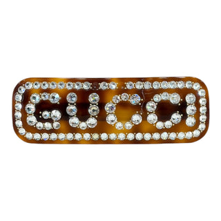 Gucci Crystal Logo Hair Barrette in Tortoiseshell