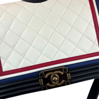 Chanel Tricolour Boy Flap Bag Quilted Leather Aged Gold-Tone Hardware