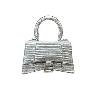 Balenciaga Silver Crystal Embellished Hourglass Mini Top Handle Bag
