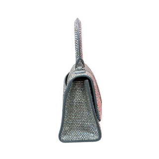Balenciaga Silver Crystal Embellished Hourglass Mini Top Handle Bag