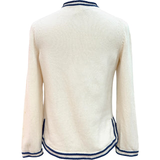 Chanel Ivory Cashmere Cardigan with Navy Contrast Trim