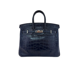 Hermès Birkin 25 Navy Blue Crocodile Palladium Hardware