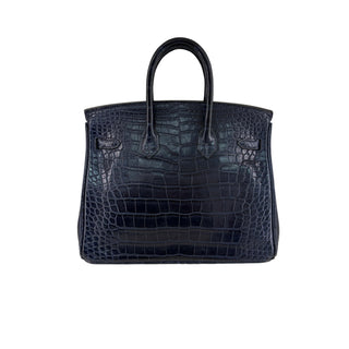 Hermès Birkin 25 Navy Blue Crocodile Palladium Hardware
