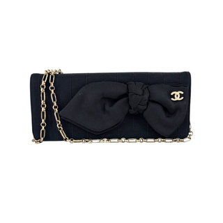 Chanel Black Grosgrain Bow Chain Clutch Bag
