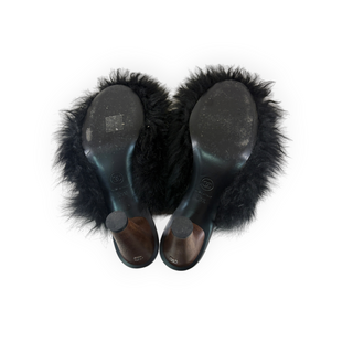 Chanel Black Feather Embellished Wooden Heel Mule Sandals EU 39.5