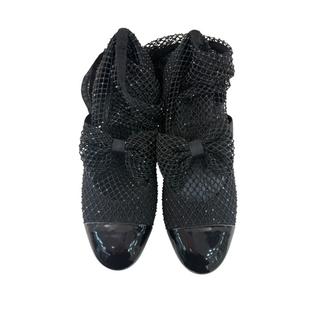 Chanel Black Crystal Embellished Fishnet Knee High Cap Toe Boots EU 40