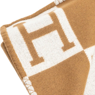 Hermes Avalon H Ecru & Camel Wool-Cashmere Throw Blanket