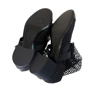 Chanel Black Crystal Embellished Fishnet Knee High Cap Toe Boots EU 40