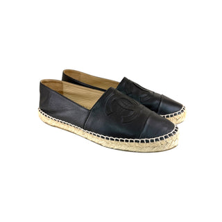 Chanel Black Leather CC Logo Espadrilles