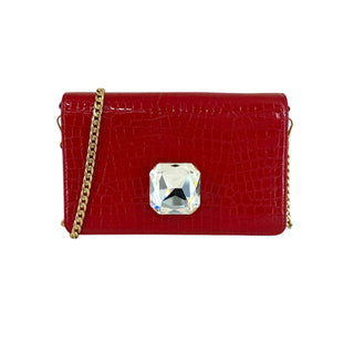 Miu Miu Red Croc-Embossed Patent Leather Crystal Clasp Chain Shoulder Bag
