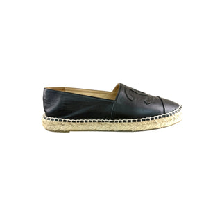 Chanel Black Leather CC Logo Espadrilles