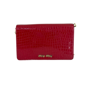 Miu Miu Red Croc-Embossed Patent Leather Crystal Clasp Chain Shoulder Bag
