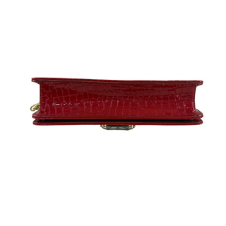 Miu Miu Red Croc-Embossed Patent Leather Crystal Clasp Chain Shoulder Bag