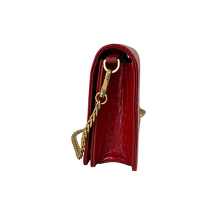 Miu Miu Red Croc-Embossed Patent Leather Crystal Clasp Chain Shoulder Bag