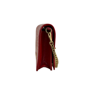 Miu Miu Red Croc-Embossed Patent Leather Crystal Clasp Chain Shoulder Bag
