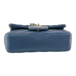 Chanel Mini Rectangular Classic Flap Bag Blue Lambskin with Silver Hardware
