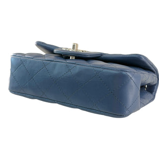 Chanel Mini Rectangular Classic Flap Bag Blue Lambskin with Silver Hardware