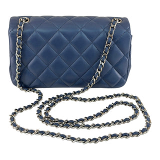 Chanel Mini Rectangular Classic Flap Bag Blue Lambskin with Silver Hardware