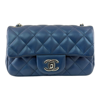 Chanel Mini Rectangular Classic Flap Bag Blue Lambskin with Silver Hardware