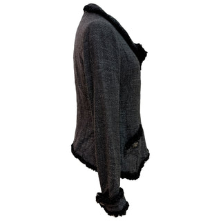 Chanel Black Rabbit Fur-Trim Asymmetric Tweed Jacket