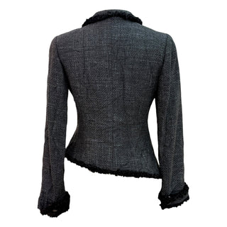 Chanel Black Rabbit Fur-Trim Asymmetric Tweed Jacket