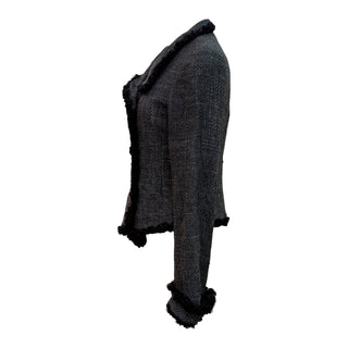 Chanel Black Rabbit Fur-Trim Asymmetric Tweed Jacket