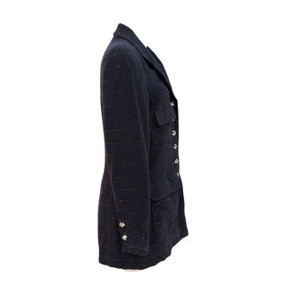 Chanel Navy Metallic Tweed Pocket Jacket Dress