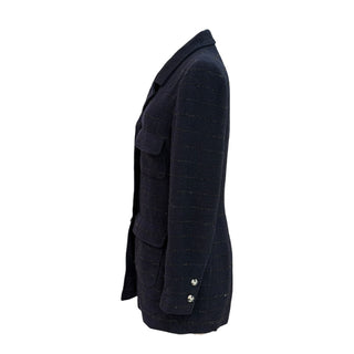 Chanel Navy Metallic Tweed Pocket Jacket Dress