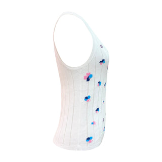 Chanel White Ribbed CC Floral Knit Tank Top