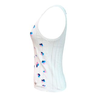 Chanel White Ribbed CC Floral Knit Tank Top
