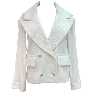 Chanel White Cotton Double-Breasted Textured Jacket