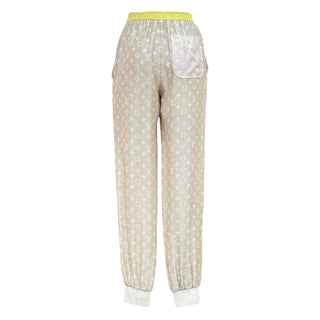 Louis Vuitton Beige Monogram Silk Jogger Pants with Yellow Waistband