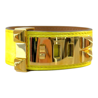 Hermès Collier de Chien 24 Crocodile Bracelet Jaune Citron with Gold Hardware
