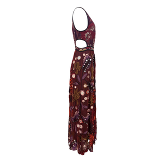 Burberry Burgundy Multicolour Embellished Floral Maxi Dress Size 44