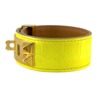 Hermès Collier de Chien 24 Crocodile Bracelet Jaune Citron with Gold Hardware