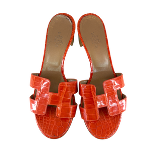 Hermès Oasis Orange Exotic Leather Heeled Sandals