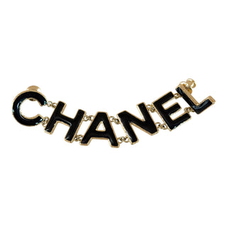 Chanel Black Enamel CHANEL Logo Brooch