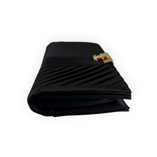 Chanel Black Chevron Quilted Long Flap Clutch Bag with Gold Hardware