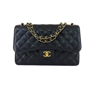 Chanel Black Classic Maxi Double Flap Caviar Leather Gold Hardware