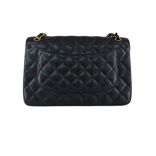 Chanel Black Classic Maxi Double Flap Caviar Leather Gold Hardware