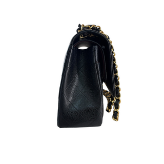 Chanel Black Classic Maxi Double Flap Caviar Leather Gold Hardware