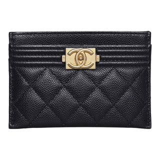 Chanel Boy Card Holder Black Caviar Leather Antique Gold Hardware
