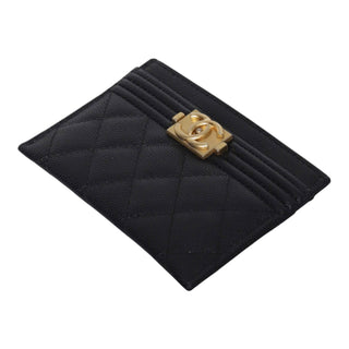 Chanel Boy Card Holder Black Caviar Leather Antique Gold Hardware