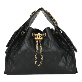 Chanel Small 25 Handbag Black Grained Lambskin with Gold-Tone Hardware