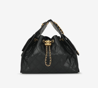 Chanel Small 25 Handbag Black Grained Calfskin with Gold-Tone Hardware