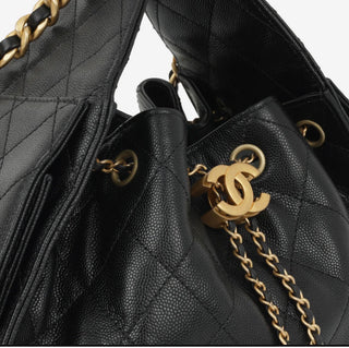 Chanel Small 25 Handbag Black Grained Calfskin with Gold-Tone Hardware