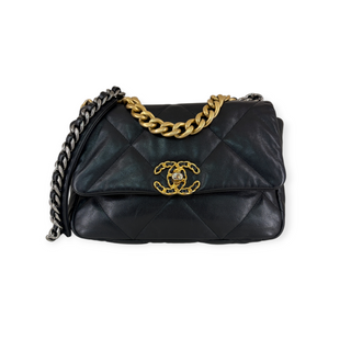 Chanel Black Lambskin Quilted 19 Flap Bag with Mixed Metal Hardware