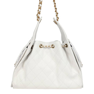 Chanel Mini 25 Hobo Bag in White Caviar Leather with Antique Gold Hardware
