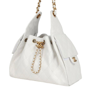 Chanel Mini 25 Hobo Bag in White Caviar Leather with Antique Gold Hardware