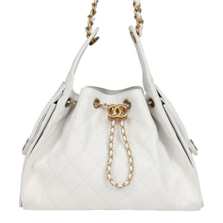 Chanel Mini 25 Hobo Bag in White Caviar Leather with Antique Gold Hardware